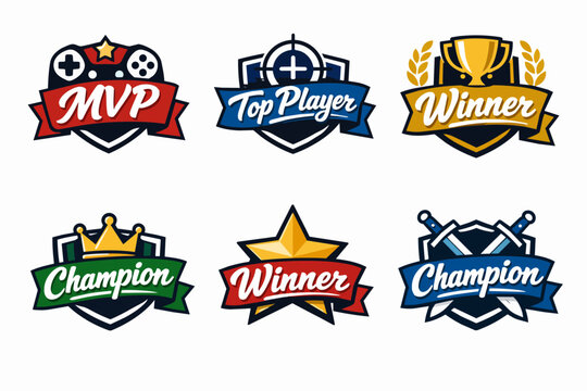 Esports gaming winner champion emblems and badges set