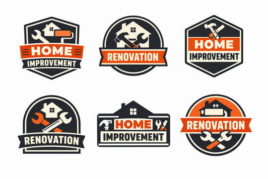 Home improvement and renovation logos with repair tools
