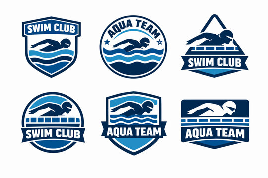 Swim club and aqua team logos set designing