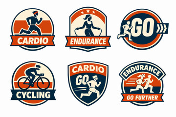 Fototapeta premium Fitness badges representing cardio, cycling, and endurance sports