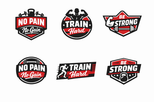 Fitness gym workout logos collection inspiring motivation and strength