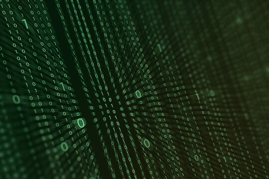 Binary Code Matrix 3D Perspective - Receding Depth Digital Tunnel Visualization