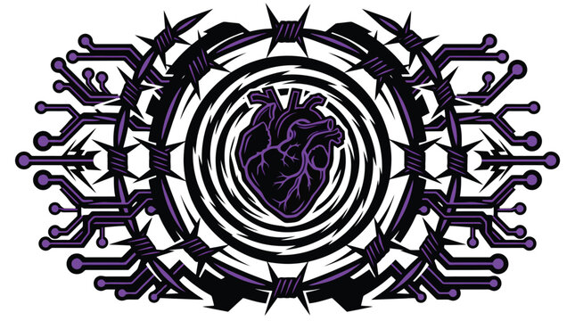 Cybernetic Heart With Circuits And Prosthetic Implant.