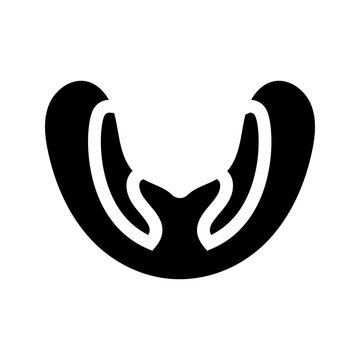 Mouth guard icon. Sports and protective gear filled symbol. Black and white.