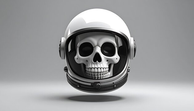 Astronaut helmet with a skull inside, symbolizing space exploration dangers, isolation, and mortality