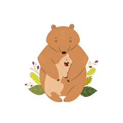 Illustration of a mother bear and her cub on white background © danceyourlife