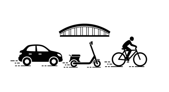 Vehicles and cyclist on road transport.