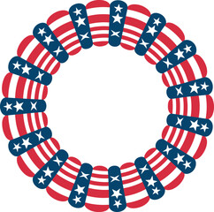 Obraz premium Patriotic American flag wreath, circular star and stripe design for July fourth Independence Day celebration