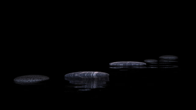digital zen stones - stepstones in the dark with soft reflections in the water