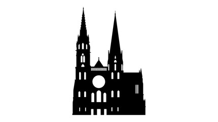 Obraz premium Vector silhouette of Chartres Cathedral with twin spires and Gothic façade, iconic French architectural landmark art