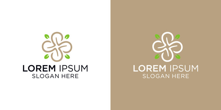 4 clover and leaf logo design, Elegant logo design featuring a stylized flower symbol with placeholder text, ideal for businesses seeking a modern brand identity