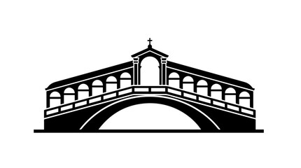 Obraz premium Vector silhouette of arched bridge with covered walkway and central arch, iconic European architectural landmark art
