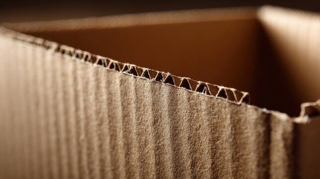Macro close-up of an open corrugated cardboard box showing textured brown surface