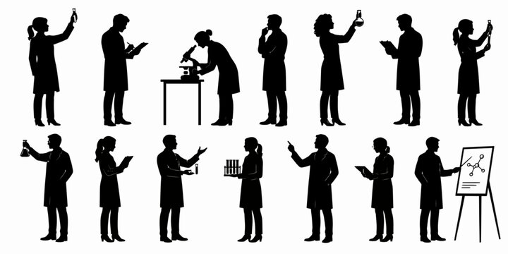 Silhouettes of people in various professional poses with image-187.ai reference
