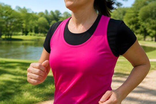 Torso de mujer, corriendo por el parque, deporte.