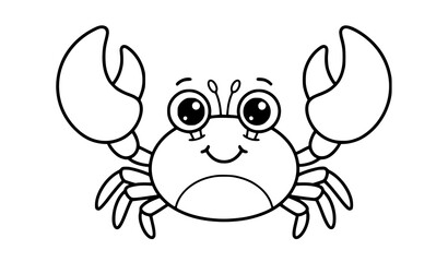 Fototapeta premium Cute crab cartoon black and white line art vector illustration for kids character design