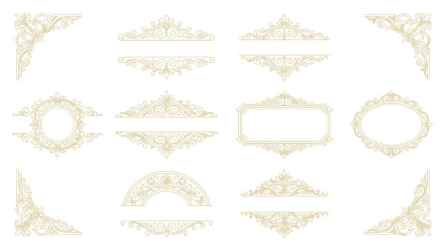 Collection of elegant ornamental scrollwork borders and dividers in a classic vintage style perfect for decorative design elements