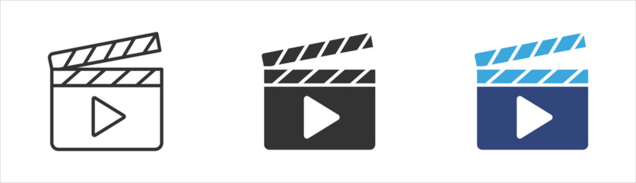 Film clapperboard icon set, video clapperboard play button vector illustration .