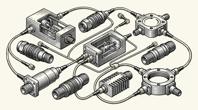 Electrical connectors and cables in a compact assembly.