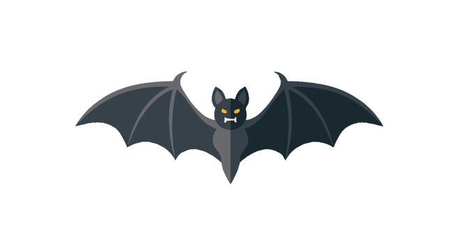 Minimalist black bat with spread wings on white background
