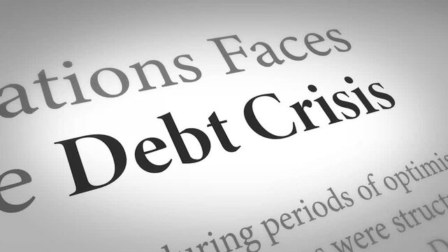 Global debt crisis concept with newspaper headline about financial trouble, economic collapse, and market volatility