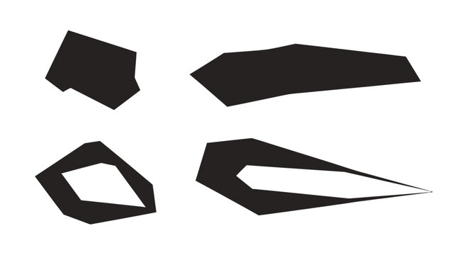 Abstract Geometric Shapes, Black Irregular Forms on White Background, Modern Design Elements