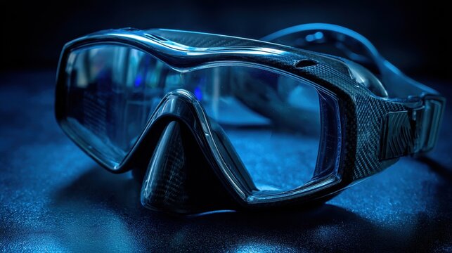 High-performance carbon fiber scuba diving mask for underwater exploration. Sleek, diving mask crafted from lightweight carbon fiber, designed for optimal underwater visibility comfort during dives