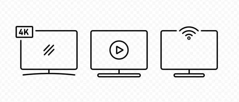4k tv Screens line icon or PC monitor