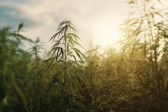 Hemp Field at Sunset with Warm Golden Sunlight