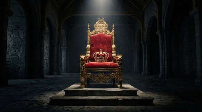 Grand Golden Throne in a Dark Majestic Castle Chamber