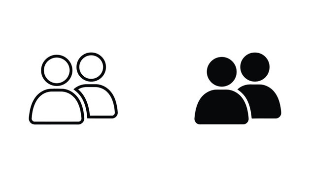 Group of two people vector icon set featuring user silhouette and outline design for social networking and community interface elements
