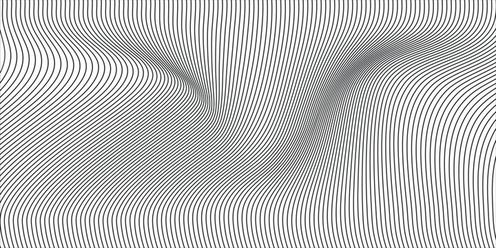 Optical Illusion Lines and Abstract Wave Moir&eacute; Pattern in Black and White