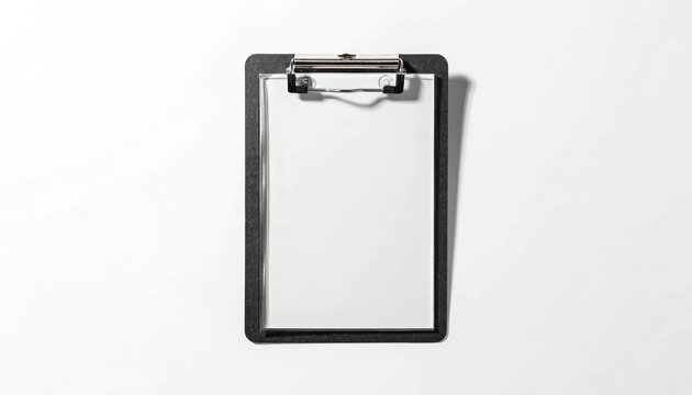 Clipboard with blank white paper on white background
