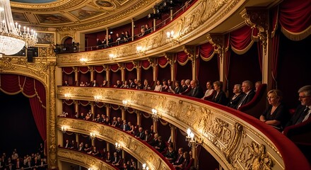 Obraz premium Elegant Audience Seated in Ornate Golden Opera House Balcony