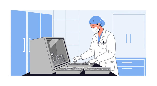 Medical Professional in Sterile Lab Preparing Equipment for Sterilization