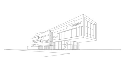 Fototapeta premium Modern Architecture Sketch: Contemporary Building Design with Clean Lines and Glass Facade