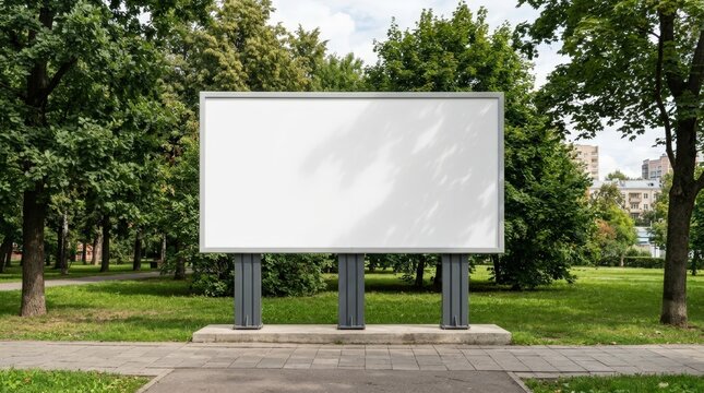 Blank Horizontal Billboard Mockup in Public Green Park Environment