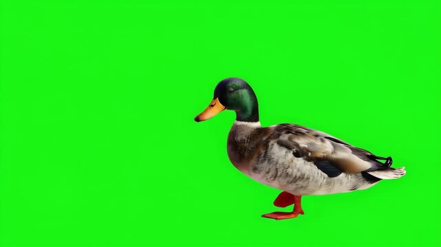 Duck walks on green screen background. Duck on Green Screen Background Realistic Duck Animation for Video Editing