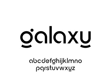 Galaxy text with lowercase alphabet modern typography design. © Vekulih