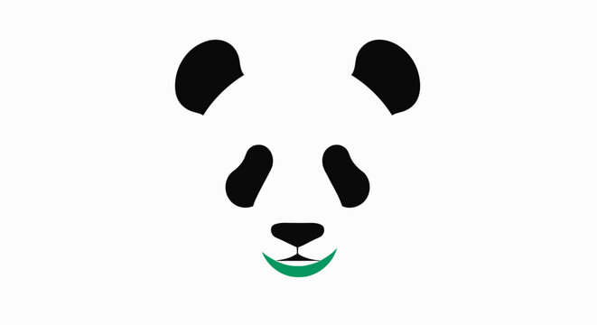 A cute black and white dog paw print vector illustration featuring a cartoon panda bear character head and a puppy heart icon design for a baby animal symbol