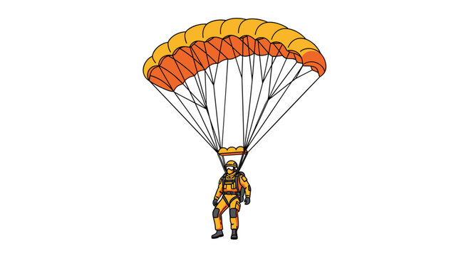 Parachutist in Jumping Descent Hovering Silhouette.