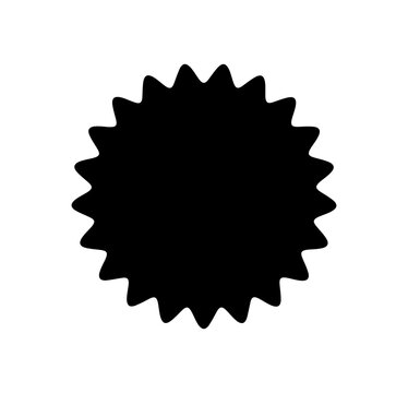 Badge shape. Offer sticker. Black zigzag cicle isolated on white background. Starburst waves circle stiker. Discount label buble. Round sale bubble. Scallop stamp. Icon tag price. Vector illustration