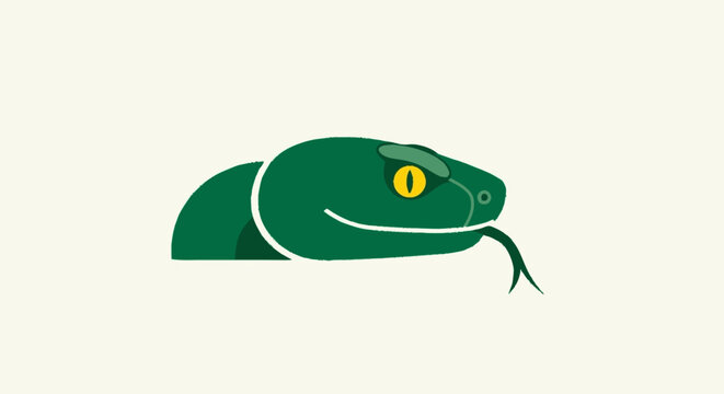 Minimalist flat design green snake head with forked tongue