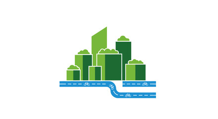 Fototapeta premium Green cityscape with blue river.