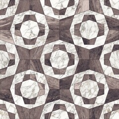 Luxury Seamless Geometric Patterns with Marble, Wood, and Stone Textures, Elegant Inlay Mosaic Backgrounds for Interior Design and 3D Rendering.  © Olena