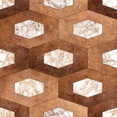 Luxury Seamless Geometric Patterns with Marble, Wood, and Stone Textures, Elegant Inlay Mosaic Backgrounds for Interior Design and 3D Rendering.  © Olena