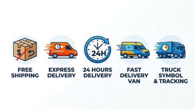 Convenient delivery service icons representing speed and reliability for e-commerce.