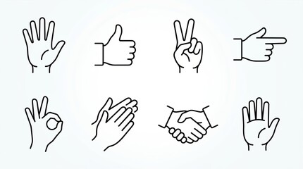 Fototapeta premium Collection of diverse hand gesture icons representing communication and agreement