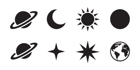 Set of space objects vector icons. astronomy and universe symbol. space elements black shihouette. © Mukti