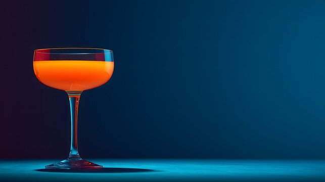 Versatile background: Vibrant orange cocktail in a coupe glass with dark blue background